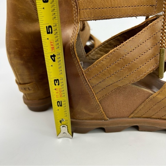 Sorel Joanie II Camel Brown Leather Lace Wedge Sandals Size 10 Summer Comfort - Picture 9 of 15